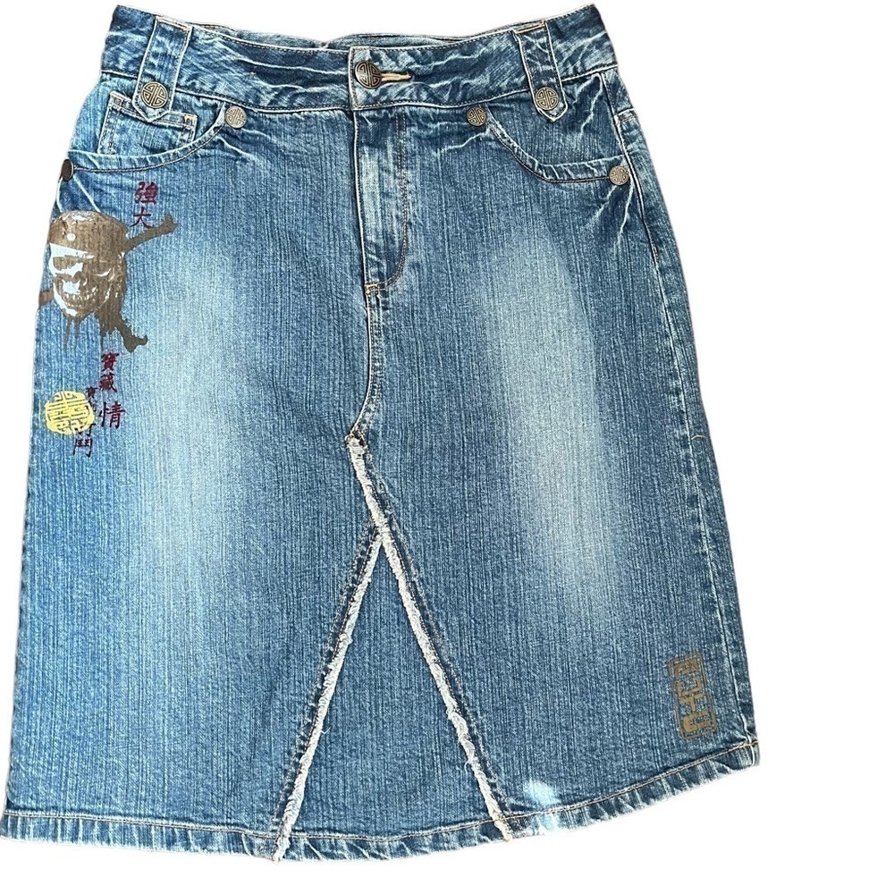 Disney Store Pirates Of The Caribbean V Fringe Distressed Jean Denim Skirt Y2K 8